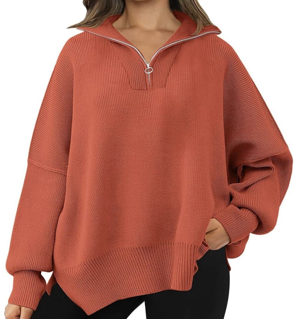 LILLUSORY Women's Oversized Sweater Zip Up Collared Knit Pullover Size Small